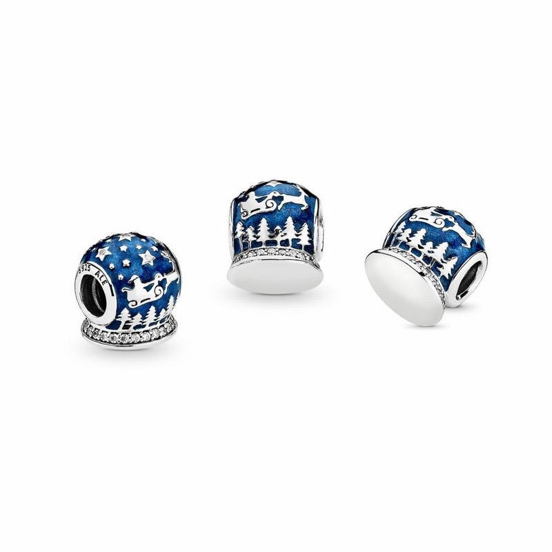 Pandora Christmas Night Charm Ireland - Sterling Silver/Enamel/Blue/Cubic Zirconia - 583164CVM